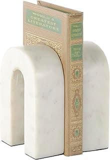 Deco 79 Marble Decorative Bookends Minimalistic Arched Non Skid Bookends, Set of 2 Office Bookends4 W, 6" H, Cream image