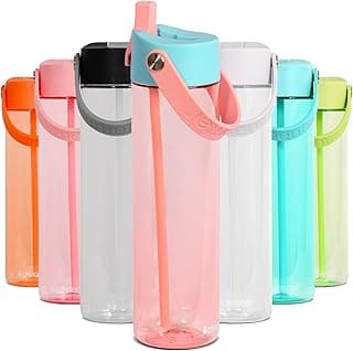Elemental Splash Water Bottle with Straw - BPA-Free Tritan Plastic Reusable Water Bottle with Strap - Leak-Proof Water Bottle for Travel, Gym and Sports - 26oz - Cotton Candy image