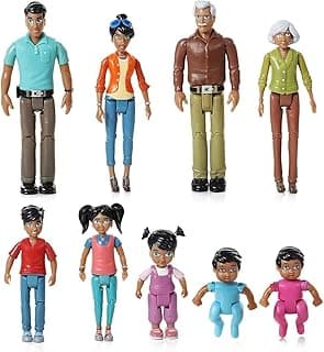 Beverly Hills Doll Collection Sweet Li'l Family Hispanic Dollhouse People Set of 9 Action Figure Set - Grandpa, Grandma, Mom, Dad, Sister, Brother, Toddler, Twin Boy & Girl
