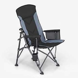 Portable Camping Chair,Adjustable High Back Camp Chair Oversized Folding Chair with Padded Lumbar Support,Side Pocket,Carry Bag,Outdoor Chair for Beach Garden Lawn,Heavy Duty Supports 400lbs(Black)