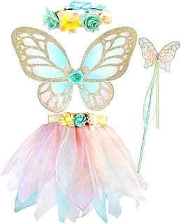 Girls Fairy Costume Set with Butterfly Wings Tutu Wand and Halo Headban image