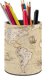 Vintage World Map Pen Holder Pencil Organizer Cute Pencil Cup Desk Decor Makeup Brush Holder PU Multifunctional Office Suppliesfor Home Classroom School image