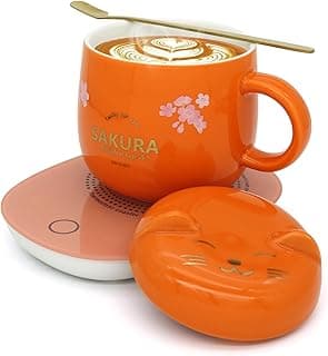 Coffee Mug Warmer with Mug - Mug Warmer Cute Coffee Warmer Mug Coffee Cup for Women Coffee Tea Warmer Cup for Desk Smart Coffee Mug Warmer Set Birthday Gift Box Coffee Mug Set Orange image