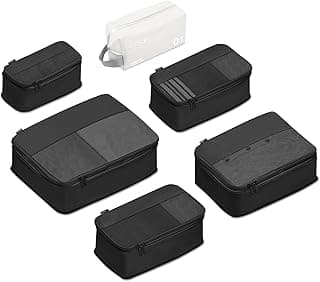 6 Set Compression Packing Cubes for Travel Essentials, Luggage Organizers for Carry On Suitcases, Space Saving Storage Bags (Black)