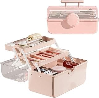 Makeup Storage Organizer, Large Capacity Makeup Organizer with Transparent Visual Cover, Handle 3 Layers Portable Cosmetic Storage Box Easily Organize Your Cosmetics, Jewelry and Hair Accessories image