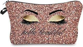 Hello Beautiful Makeup Bag for Purse Eyelash Pink Cosmetic Bags for Women Inspirational Gift Small Funny Cosmetics Glitters Eyeshadows Travel Bag Cases for Toiletries Accessories Organizer image