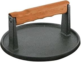 JHUS Cast Iron Grill Press Round with Rosewood Handle Steak Press Grill Press Bacon Press Hamburger Press Sandwich Press Smash Burger Press Griddle Press Hamburger Patty Press Meat Press image