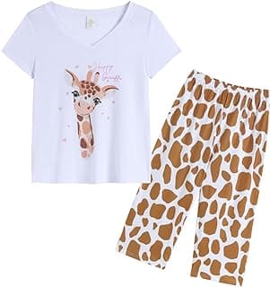 Women's Short Sleeve Tops and Capri Pants Cute Cartoon Print Pajama Sets image