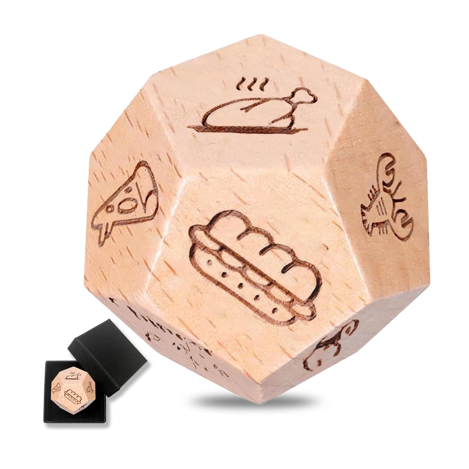 Wood Food Decision Dice Date Night Dice for Couples Anniversary Valentines Day Gifts for Him Her Husband Wife 12 Sided Food Dice Decider Funny Gift Ideas