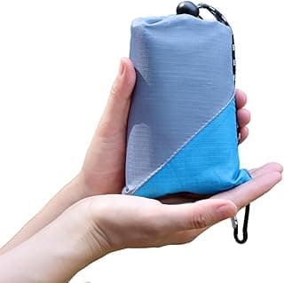 Outdoor Pocket Blanket, 55”*60” Foldable Compact Lightweight Fast Dry Thin Tarp Mat for Picnic Camping Hiking Backpacking, Water-Resistant, Easily Put in Small Bag -Grey/Blue image