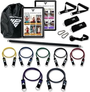 Stackable Resistance Band Set - with Up to 450LBS of Resistance, Band Bar, Premium Handles, Heavy Duty Door Anchor, Padded Ankle Straps, Digital Workout Guide image