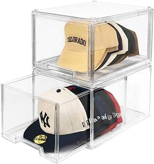 2 Pack Hat Organizers, Stackable Clear Baseball Caps Holder Box Containers With Drawers for Hats Snapback Cap Storage, Hat Rack Display Case -Clear image