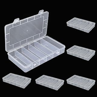 6 Pack 6 Grids Tackle Box Organizer, Clear Plastic Fishing Tackle Tray Box Board Game Storage Container Case for Crafts Beads Earrings Screws Nail Bobby Pins image