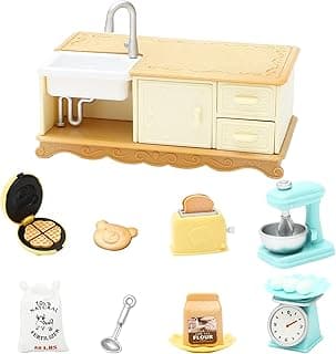 ONEST 13 Pieces Dollhouse Furniture Set Mini Kitchen Accessories with Bread Maker Set Kitchen Island Miniature 1:12 Furniture Accessories Model for Kids image