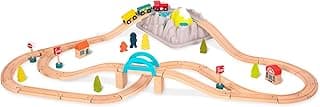 Wood & Wheels Train Set- 47pc Wooden Train Set- Train Tracks & Accessories – Storage Bucket with Mountain Lid – Classic Toys for Toddlers, Kids – 3 Years + image