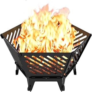 22.5 Inch Portable Plug Fire Pit for Camping, Detachable Outdoor Wood Burning Firepit with Travel Bag for Outside Patio Heating, Picnic, Bonfire and BBQ, Diagonal Hollow Style image