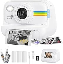 Instant Print Camera for Kids, Birthday Gifts for Girls and Boys Ages 3-12 - 1080P Video Camera for Kids, Gift Ideas for Boys Ages 3 4 5 6 7 8 9 10 11 12 - Girls' Gifts for Christmas/Holidays - White image