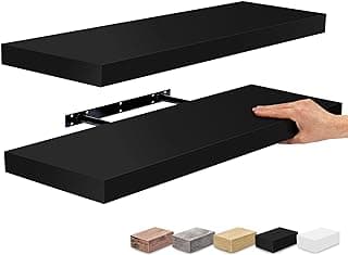 Sorbus Floating Shelves, Wall Shelves for Bedroom, Kitchen, Living Room, Bathroom Shelves Over The Toilet, Home Decor, Farmhouse, 24 x 9 Inch Wall Mounted Floating Shelves for Wall, 2 Pack, Black image