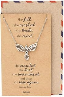 Phoenix Pendant Women Necklace, Bird Charm with Motivational Quote Card,Gift for Mom, Sister - Handmade image