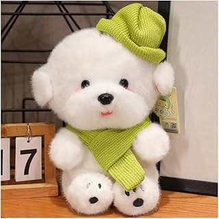 Cute Dog Plush Stuffed Animal Kawaii Bichon Frise with Green Hat, Gifts for Kids, 13.7 Inch image