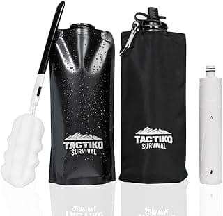 Tactiko 25oz. Filtered Water Bottle - UF Membrane, Activated Carbon Filter 265 Gal. of Water from Rivers, Streams - SGS Certified Personal Water Filter for Camping, Hiking, Emergency, Survival (Blk) image