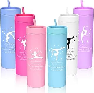 6 Pcs Gymnastics Water Bottle Gifts for Dancer Girl Women 16 oz Dance Cup Gymnastics Party Favor Plastic Skinny Tumblers with Lids and Straws for Gymnast Lovers Team(Multicolor)