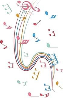 Wall Decal: Musical Notes with Aesthetic and Colorful Retro Design for Living Room Vinyl - Beautiful and Unique Art of Music for Relaxing Bedroom Decoration - 20" x 30"