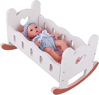 BABESIDE 3 Pcs Baby Doll Crib Set Wooden Baby Doll Cradle for Dolls Up to 16 Inch, Babydoll Accessories Doll Furniture with Bedding Set for Kids Pretend Play Toys, White Babydoll Bed