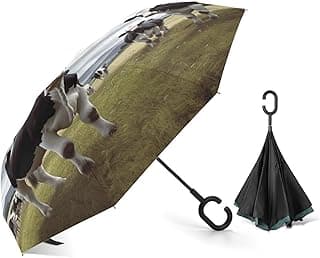 Car Reverse Umbrella, Farm Cow Pictures Printed Double Layer Inverted Umbrella with C-shape Handle Windproof Sunscreen And Rainproof Reverse Umbrella for Men And Women image
