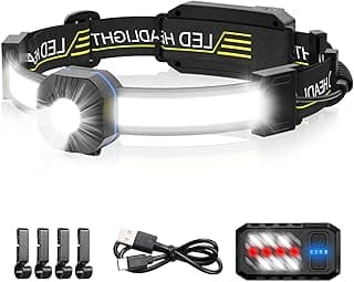 LED Headlamp, 1000lumens 230° Widebeam Headlight, USB Rechargeable HeadLamp with Red Taillight, Lightweight Waterproof Headband Light for Camping Running Hiking, Hard Hat Headlamp image