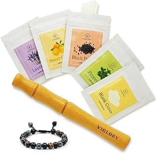Essential Oil Inhaler, Quit Smoking Inhaler Stick, Wooden Personal Diffuser with 4 Pack Flavored Cotton Cores and Bracelet image