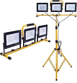 86 Inch 21000 Lumen Work Lights with Stand, 3 Adjustable Head LED Work Light, with Adjustable and Foldable Tripod Stand, Waterproof Lamp with Individual Switch with 6500 Kelvin Color Temperature image