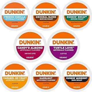Dunkin K-cups Variety Pack Sampler Includes Original, French Vanilla, Hazelnut, Turtle Love, Candy'd Almond, Caramel Me Crazy, Midnight, And Decaf 24 Count image