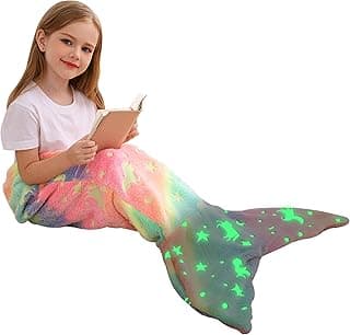 Viviland Kids Mermaid Tail Blanket - Mermaid Tail Blankets Glow in The Dark - Flannel Mermaid Blanket Gifts for Girls - Luminous Unicorn Super Soft Tie Dye Girls Toys - Multicolor Unicorn 17"×39" image