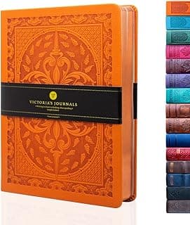 Leatherette Vintage Journal Hard Cover Lined Notebook Old Looking Travel Diary, A5 Size 5.7'' x 8.1'' (Orange, A5) image