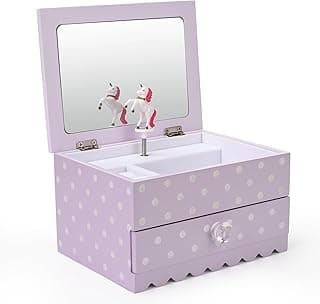 Art Lins Bella Unicorn Musical Jewelry Box For Girls and Teens – Painted Wood Box With Sparkling Polka Dots – Dancing Little Unicorn – Charming Room Décor and Childhood Memories Keepsake Box (Purple)