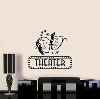 Theater Wall Decal Vinyl Sticker Theater Sign Cinema Wall Decor Theater Masks Comedy Drama Tragedy Mask Film Quote Playroom Home Bedroom Wall Art Stencil Decor Mural Removable Poster 1399 image