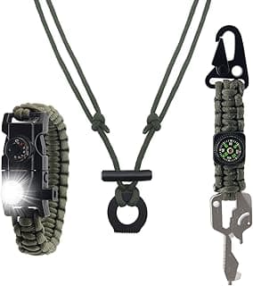 3PCS Paracord Survivor Set, Fire Starter Necklace, Multifunctional Paracord Keychain,Survival Bracelet image