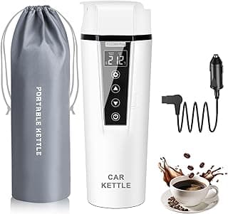 Car Electric Kettle: 12V/24V Portable Water Boiler Heated Travel Mug,Multiple Temperature Adjustable Coffee Tea Truck Cup with 304 Stainless Steel Dry Burn Protection & Handy Cup Bag image