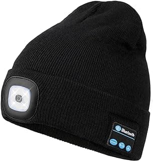Bluetooth Beanie with Light, Unisex USB Rechargeable 4 LED Headlamp Hat with Wireless Headphones, Unique Christmas Birthday Gifts for Men Him Husband Teen (Black) image