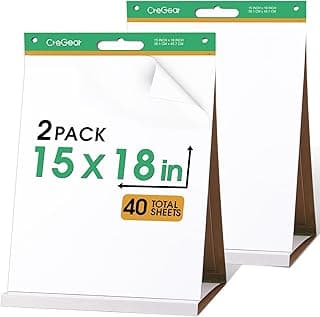 Portable Tabletop Easel Pad, 15 x 18 Inches, 2 Pack 20 Sheets/Pad, Super Sticky Tabletop Easel Pad With Built-in Stand For Offices and Schools, Great for Virtual Learning and Presentation