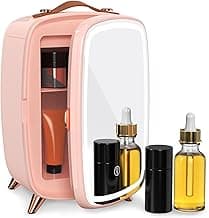 Skincare Fridge, 6L Pink Skincare Fridge with Dimmable LED Light Mirror, Makeup Fridge for Bedroom, Car, Office & Dorm, Portable Mini Skincare Fridge for Cosmetics, Skin Care and Food image