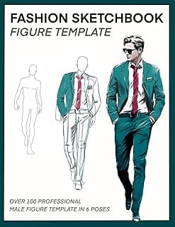 Fashion Sketchbook Figure Template: 6 different Large Male Figure Template for easily Sketching Your Fashion Design Styles with thin lines, for people fashion and for girls 8-12 image