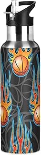 Basketball Flame Insulated Sports Water Bottles Vacuum Stainless Steel Mug with Straw Lid & Handle 20 oz for Kids Men Women image