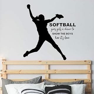 Girl Softball Silhouette Sticker, Softball Quote Wall Decor, Softball Pitcher Decal, 34"X36" Black image