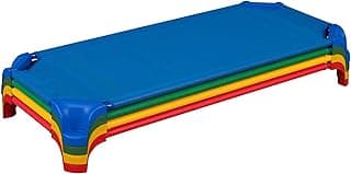 Sprogs Heavy-Duty Stackable Standard Size 52"L Daycare Cots for Kids and Toddlers, Stacking Preschool Classroom Kids Cots for Sleeping, Resting, Naptime, Pack of 4, Assorted Color image