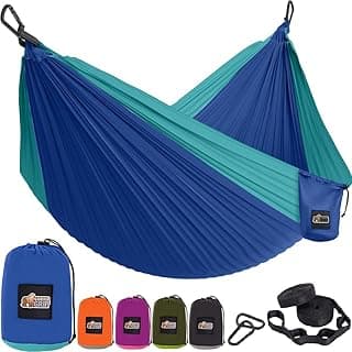 Gorilla Grip Durable Portable Camping Hammock, Holds 400lbs with Heavy Duty Tree Straps, Comfortable Travel Swing, Camp Hammocks, Easy to Use and Install, Outdoor Essentials, Blue, 10x6.5 FT image