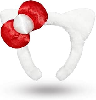 MKPEMEBR Kitty Headband with Pink Bow Cute White Cat Ears Hairband Chirtmas Presents for Girls Women image