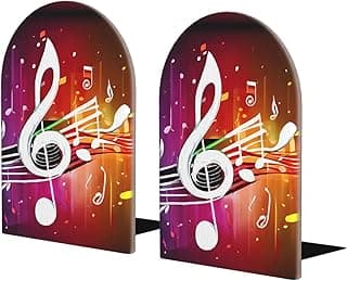 2 Pcs (Music Note) Print Book Ends Large Wood Decorative Bookends for Shelves Kids Room Home Office Desk Book Stoppers Stand Holder for Books/Magazines/DVDs image