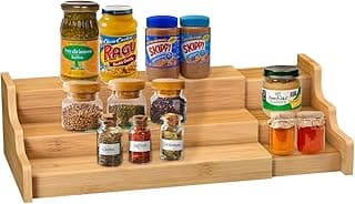 Spice Rack Kitchen Cabinet Organizer- 3 Tier Bamboo Expandable Display Shelf image